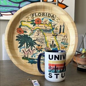 Florida Souvenir Tray and Universal Studios Mug and Sea World Key Chain